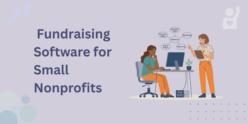 Executive director of a small nonprofit calculating the hidden cost of free fundraising software with envelopes labeled time, donor trust, and end-of-year clarityreviewing donor records and financial reports on a laptop with three labeled envelopes representing time donor trust and end of year clarity