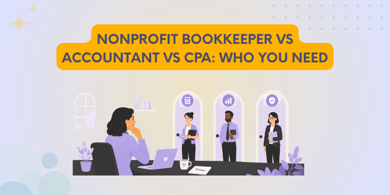 A nonprofit executive director comparing the roles of a bookkeeper, an accountant, and a CPA at a desk.